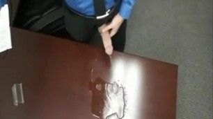 Suit & Tie Businessman Takes a Hard Piss on his Desk.