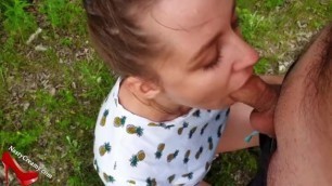 Cute Teen Blowjob Big Dick and Cum in Mouth POV Outdoor