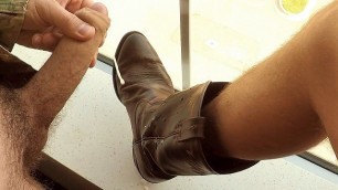 Straight Uncut Military Jerks and Blows Big Cum Load on Buddies Cowboy Boot