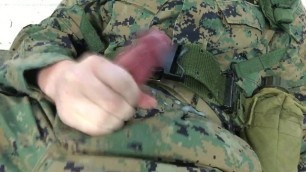 US Marine Crossdresser Cums all over self in Full Combat Uniform