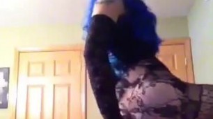 Blue Hair CD Playing With Dildo And Cums