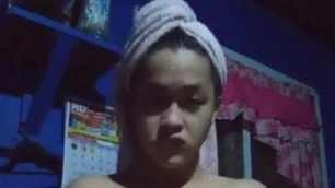 Filipina Zoe teasing her body after shower