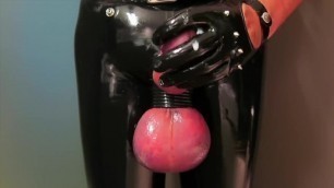 cumming with big fat balls in rubber