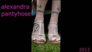 my pantyhose feet and sandals close up