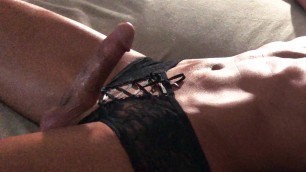 Jerking Off in Crotchless Lace Panties