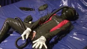 Latex Slave Girl with Rubber Ballhood Mask Rebreather Bag + Sniffing Dildo