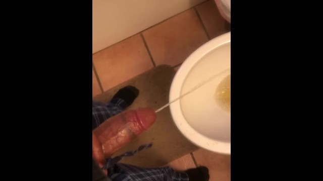 Daddy’s Big Rock Hard Horny Cock Coming out to Pee in the Morning