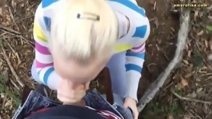 Crazy German Blonde Blows A Strangers Cock In The Woods