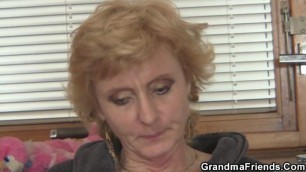 Sexy Blonde Grandma Takes two Cocks at once